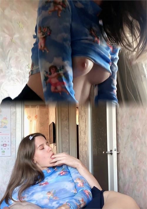 College slut in stockings close-up blowjob & balls licking